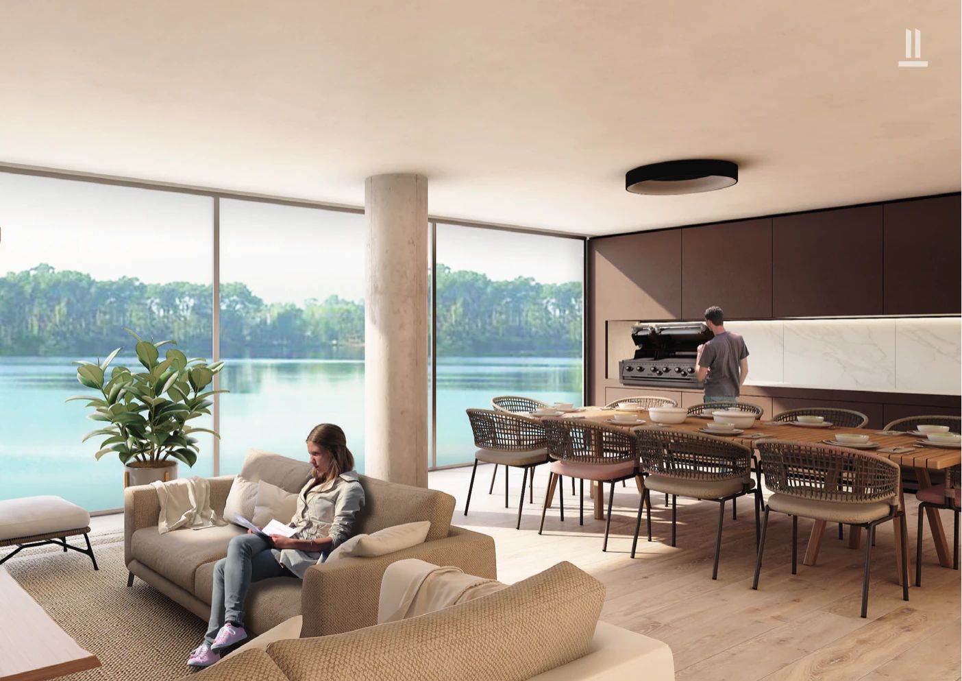Общая гостиная с зоной барбекю и видом на Lago Calcagno в BELLEVUE